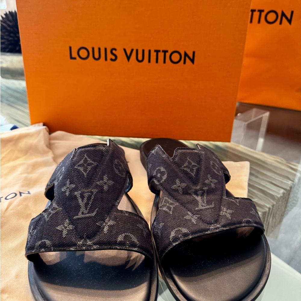 Louis Vuitton Black Monogram Slides